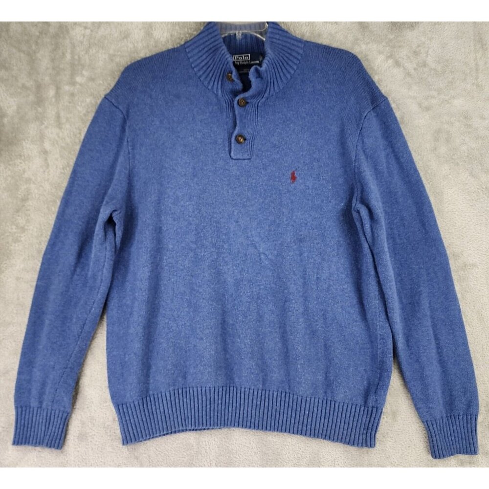 Polo by Ralph Lauren Sweater Mens XL Blue 1/4 Button Long Sleeve Preppy Vintage
